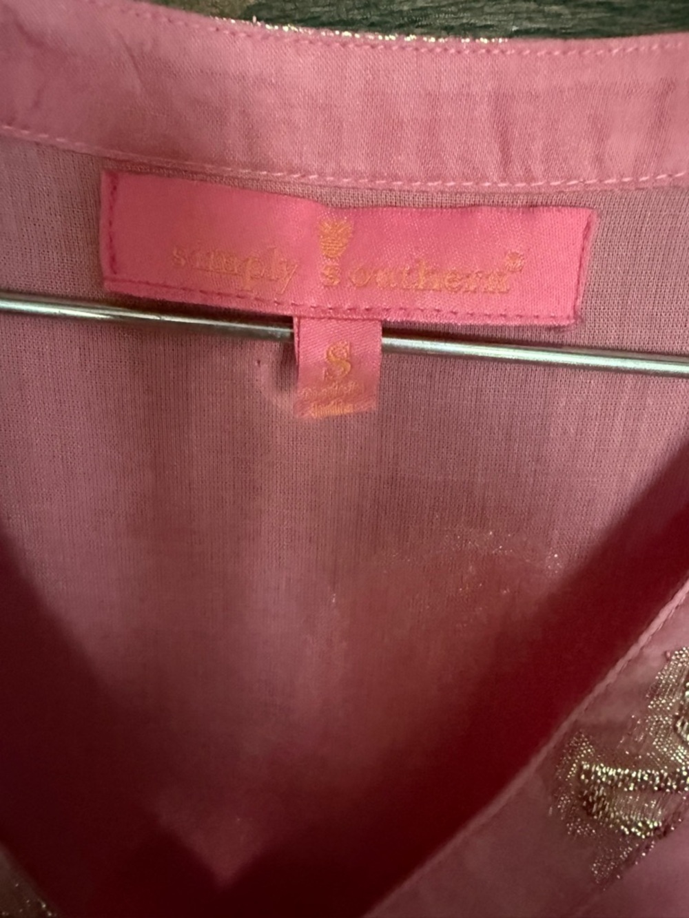 Simply Southern Pink Dress with Metallic Gold Accent Pineapples - Picture 6 of 6